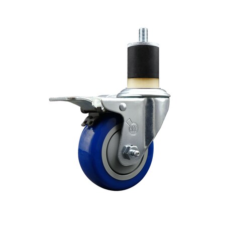 Service Caster 3.5'' SS Blue Poly Swivel 1-7/8'' Expanding Stem Caster Total Lock Brake SCC-SSEXTTL20S3514-PPUB-BLUE-178